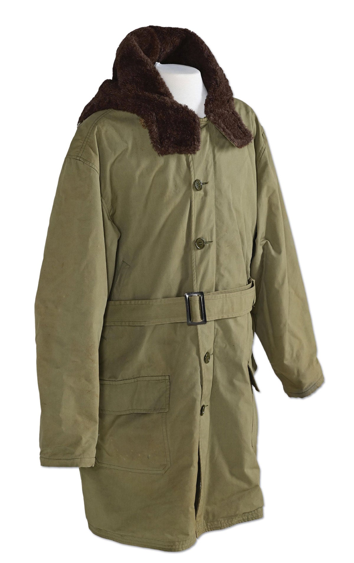 Iconic World War II N-1 parka worn during the Korean War by General Douglas MacArthur while Commander-In-Chief of UN forces in Korea, 1950-51. Numerous photos show MacArthur wearing this parka during the Korean Conflict. Retains name patch for ‘MACARTHUR,’ which was found in the lower left pocket. Provenance: MacArthur wartime aide who later received several items from the general’s family as tokens of appreciation.