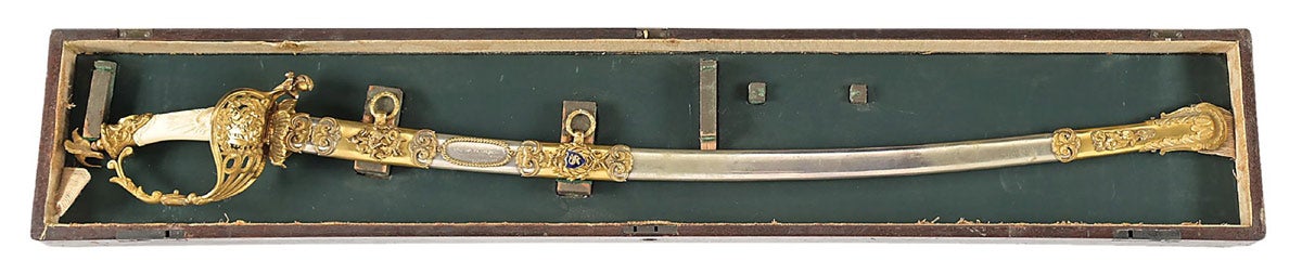 Richly-embellished high-grade 1850 Staff and Field Officers Sword marked for the maker ‘W. Clauberg / Solingen’ and presented by ‘Friends of the Regiment’ to Colonel W.B. Sipes of the 7th Pennsylvania Cavalry, in March