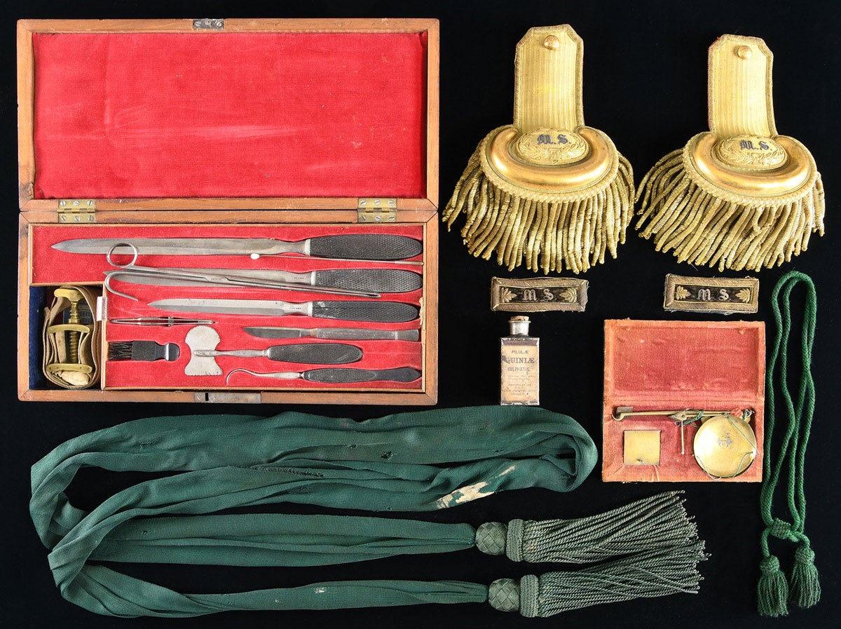 Lot #3065A, an archive of Civil War Surgeon’s field apparatus and medical insignia, was estimated at $4,000-6,000 and sold for $6,655.