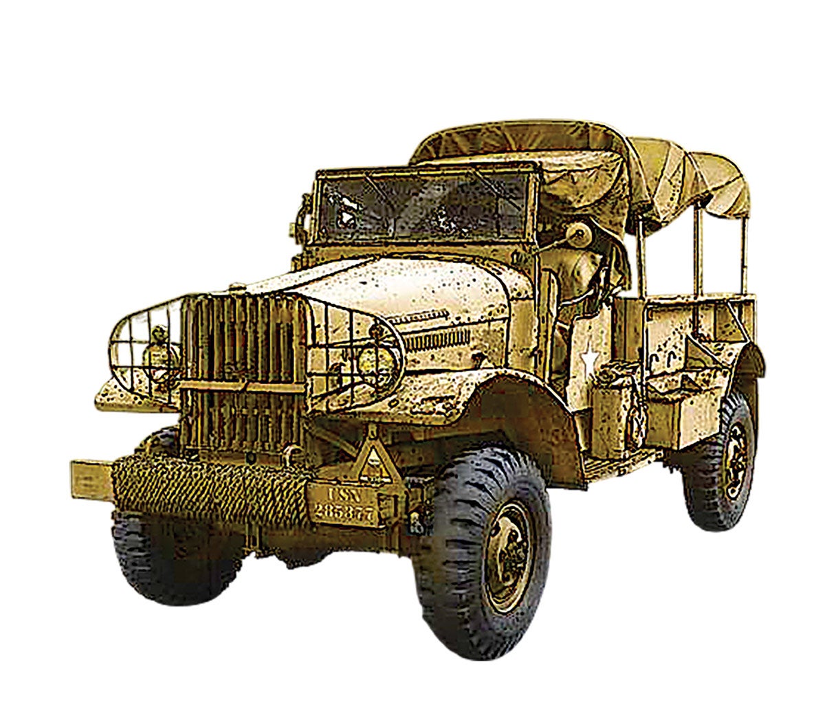 Approximately 1,123 M-1-4 1/2-ton trucks were manufactured by IHC. They were powered by the IHC Green Diamond 6-cylinder 214 cid L-head engine, which was rated at 80 horsepower at 1500 rpm, four-speed non-synchromesh transmissions, 6-volt electrical systems, and two-speed transfer cases. The M-1-4 was fitted with 7.50x16 tires, and for the Marines was the next best thing to the Willys MB and Ford GPW jeeps, even though much larger and far less nimble.