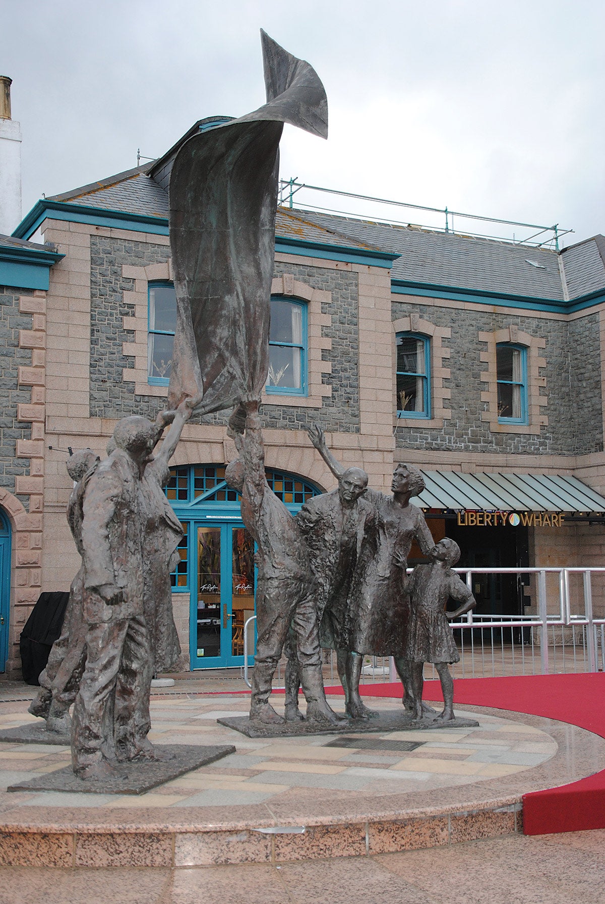 The Liberation memorial statue in Liberation Square, St Helier Jersey, where the main commemorative service was held May 9 in front of thousands of people.