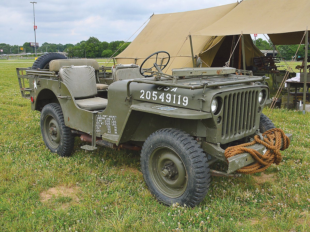 Corey Vaughn was setting up the outside displays with his father, and their 1944 Willys MB.