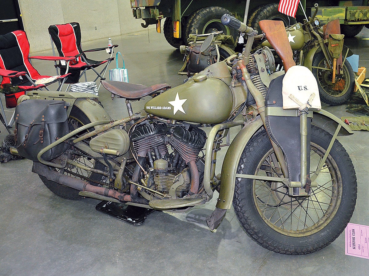 The Survivor Class recognizes “rolling chassis” or unrestored running vehicles which are displayed as they are found. This 1944 Harley Davidson WLA, was rescued by William Ostenberg IV.
