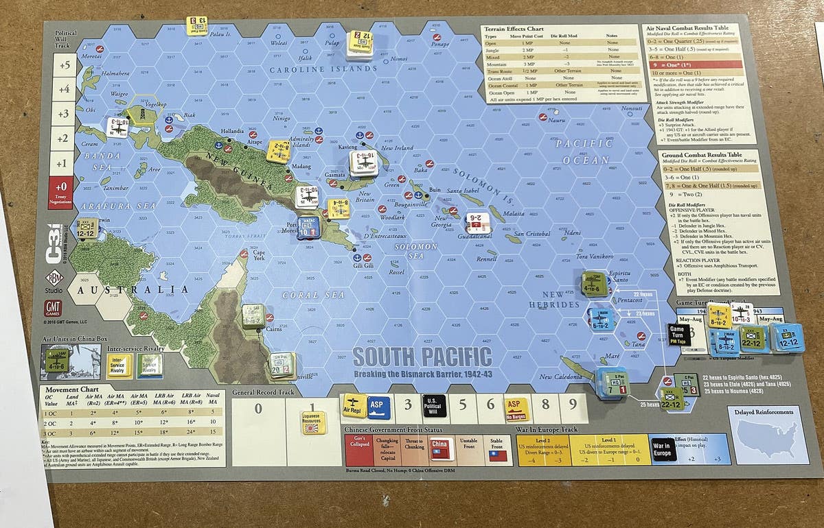 A strategic World War II game, “South Pacific”, in action.