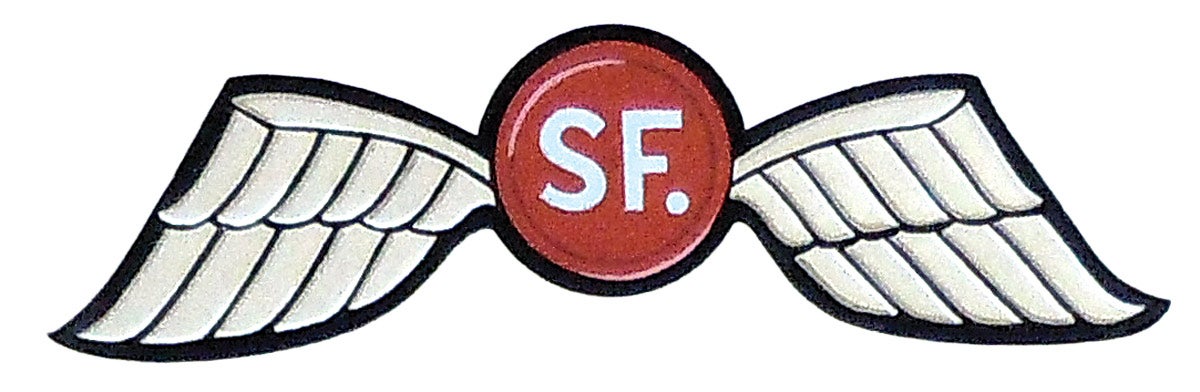 Above, the SSI of Special Force Headquarters (SFHQ). This was not a parachute qualification badge but signified a connection to this headquarters. This badge was also worn by similar teams trained under Special Projects Operations Center (SPOC) in Algiers and South East Asia Command and Force 136 in India.