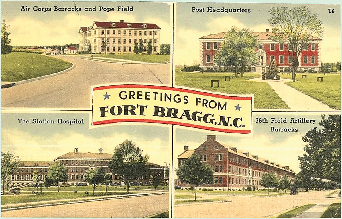 A postcard depicting what Fort Bragg looked like circa 1940s.