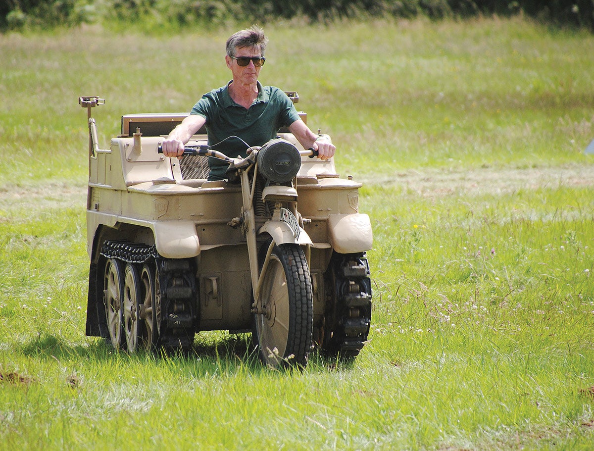 The German Kettenkrad is an unusual design and always manages to turn heads with its appearance. This driver gave a thrilling show of speed.