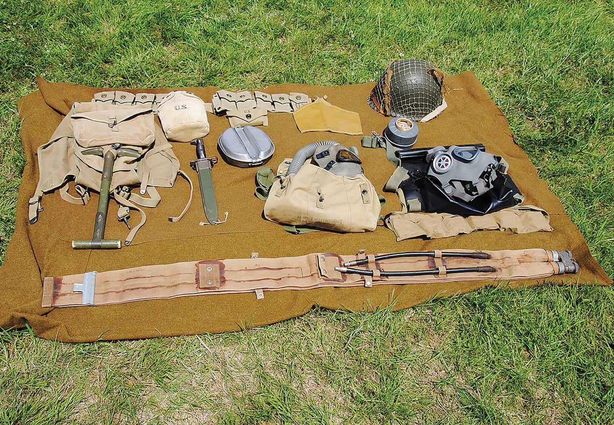 This fine collection of items displayed the type of kit carried by GIs landing in Normandy on D-Day.