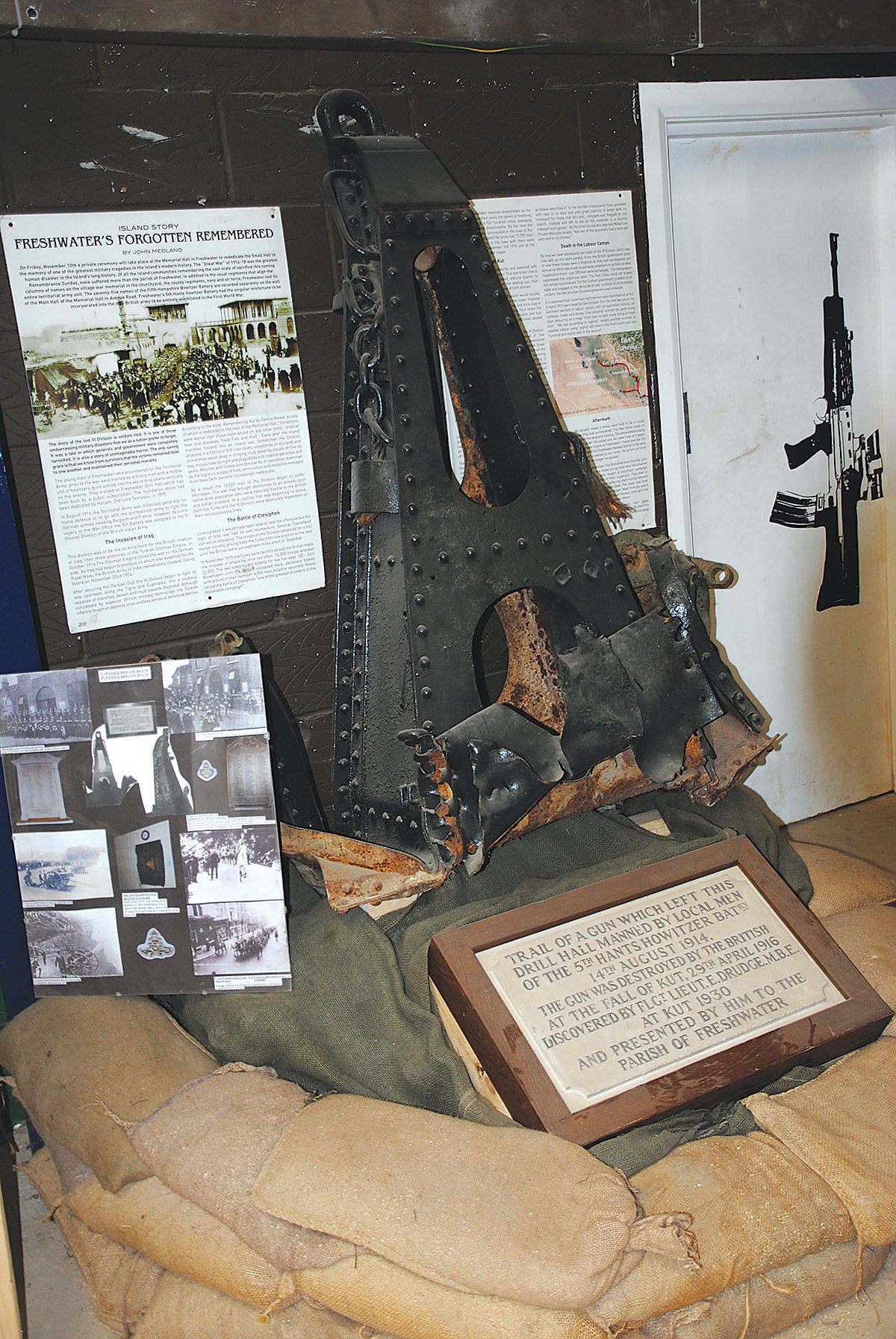 The gun trail recovered from Kut in 1930 is now a prized exhibit which commemorates the men from the Isle of Wight who served during World War I.