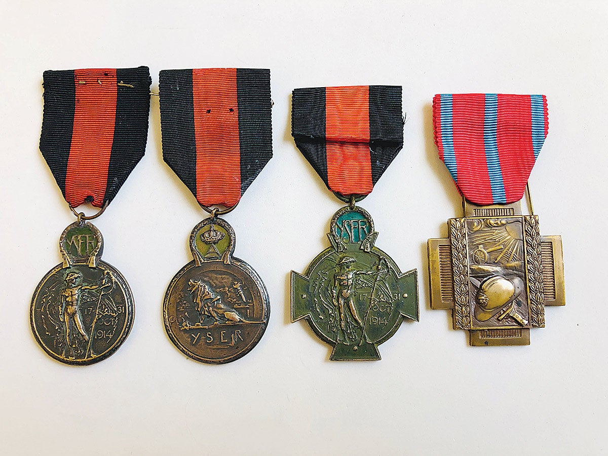 Yser Medal obverse, Yser Medal reverse, Yser Cross (1934), Belgium Fire Cross.