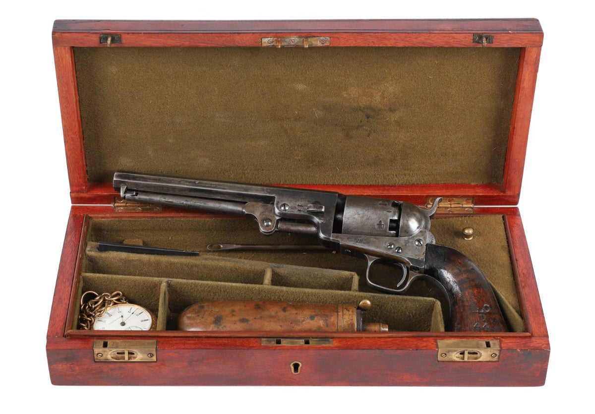 Lower Canada .36 caliber Colt London Model 1851 Navy percussion revolver, a Lower Canada (Quebec) issued example, marked indicating St. Andrews Troop.