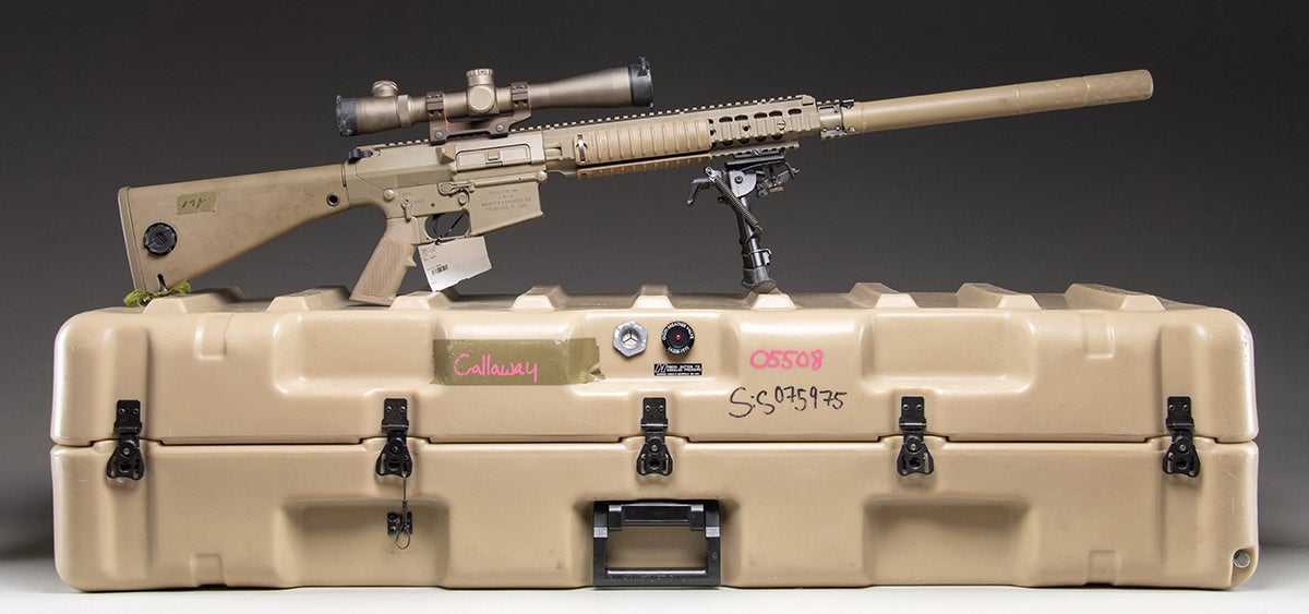 Lot #1043, an Air Force issued M110 KAC semi-automatic sniper rifle, was estimated at $30,000-50,000 and sold for $79,910.
