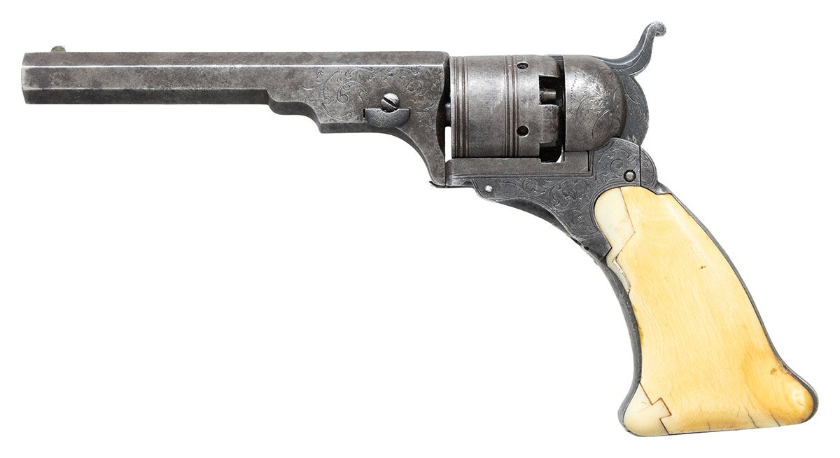 Lot #4008, a factory engraved Colt Belt Model Paterson revolver, was estimated at $25,000-45,000 and sold for $70,150.