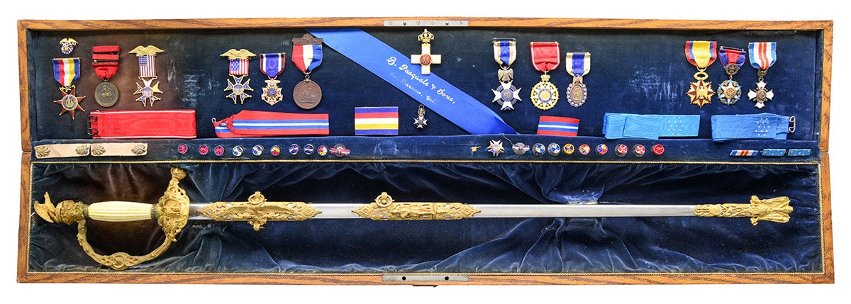 Lot #4192, the cased presentation sword and medals of General Oscar Fitzalan Long, was estimated at $10,000-15,000 and sold for $26,840.