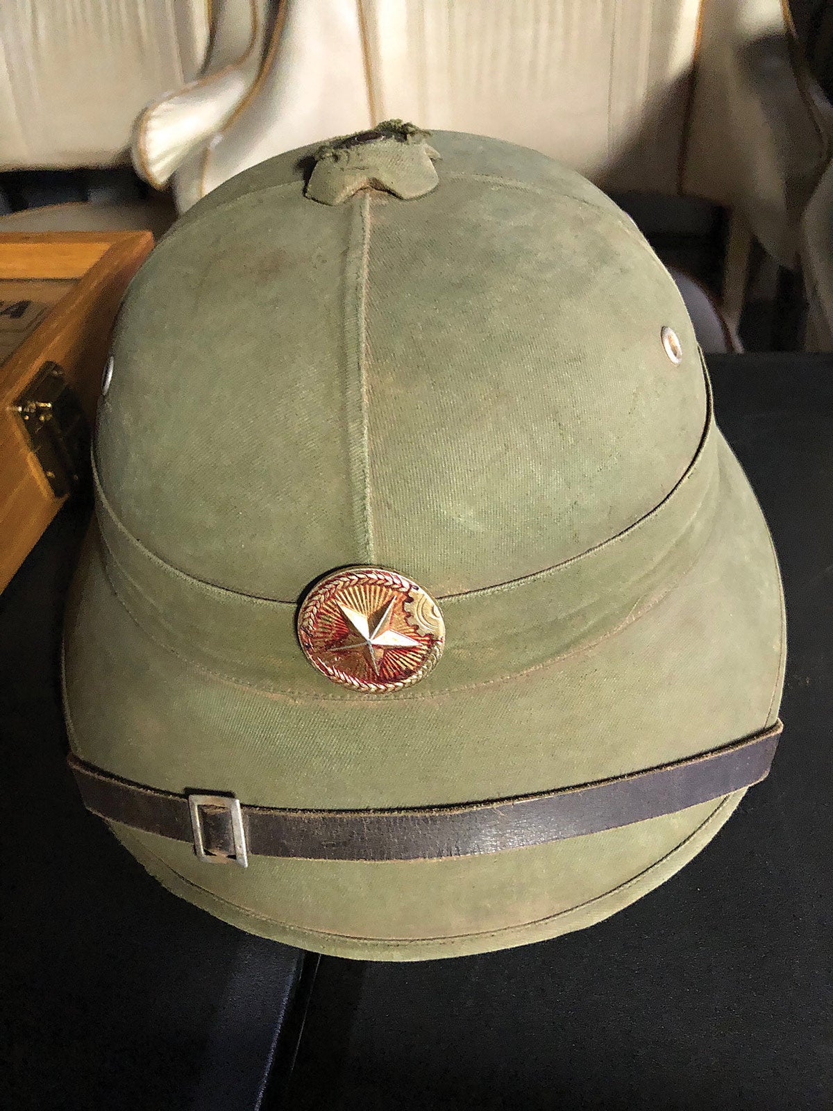 A Vietnam era helmet of a North Vietnam soldier killed in battle.