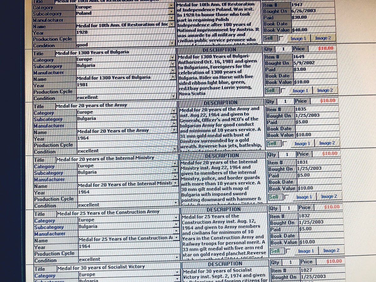 This screen shot shows computer records from a Five Star database.